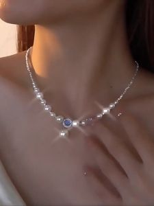Ganten🍎Kalung mutiara tetesan biru Wanita yang dipersonalisasi rantai temperamen klavikula serbaguna