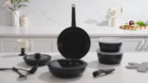 Redchef Black Nonstick Ceramic Rock Cookware Set: 16Pcs Handle Removable, PFAS & PTFE Free