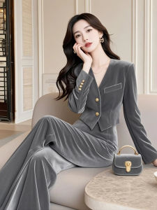 Bộ Đồ Hai Mảnh Nhung Cao Cấp Thời Trang Thu Đông Cho Nữ Kiểu Dáng Cổ Điển Phong Cách Nước Hoa Phong Cách Paris Chất Liệu Polyester Dài Tay