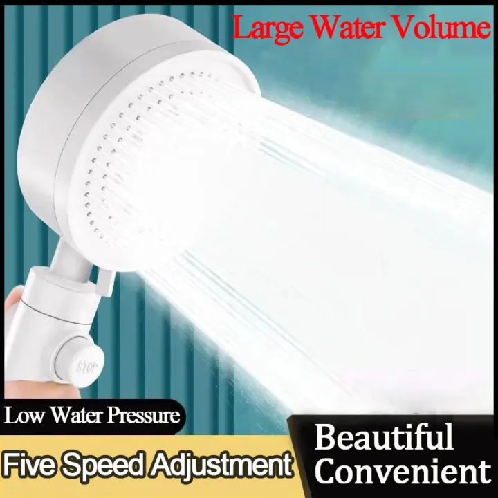 Shower Head 5 Mode Adjustable Water Massage High Pressure Shower Multi ...