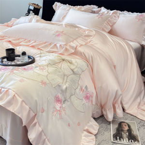 Bedding four-piece set Tencel four-piece set bed sheet quilt cover ice silk silky lace quilt sheet four-piece set bedding (bed sheet * 1 quilt cover * 1 pillowcase * 2)