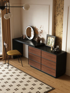 Retro Walnut Makeup Vanity with Drawer Unit Solid Wood