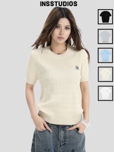Cable Texture Old Money Style T-Shirt