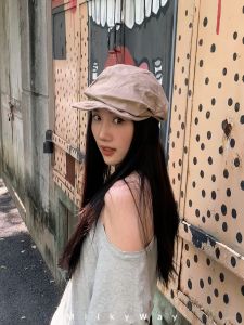 Loose Fit Linen Beret Hat with Pleats Large Head Size Versatile Japanese Style Casual Round Top Short Brim Streetwear Cap