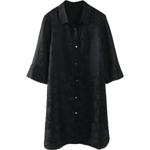 Miccbeirn | Silk Embroidered National Style Shirt Coat Draped Vintage Mid-Length Spring New Casual Womens Windbreaker Loose Fit Regular Sleeve