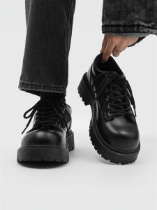 Casual Martin Boots Mens Thick Bottom round Head Derby Shoes Hairdresser Black Work Shoes Leisure PU Leather Oxfords