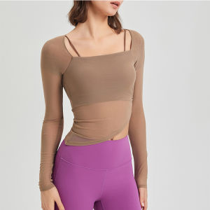 2-in-1 Sheer Mesh Fixed Cup Wearable Sports Bra