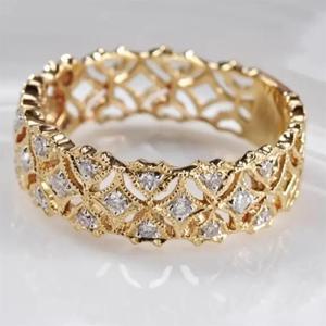 Huitan Hollow Geometric Women Ring Gold Color Noble Fashion Accessories Inlaid Shining Cubic Zirconia Elegant Versatile Jewelry