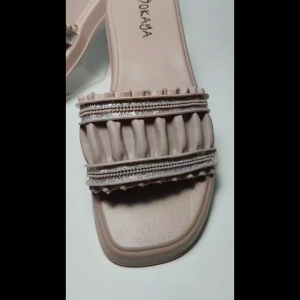 Sandal Jelly Slop Flat Ban Kerut Renda Garis Glitter MKY 2286-222 37-40