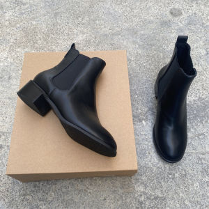 Giày Chelsea Boot Nữ Ngắn Phong Cách Anh Quốc Có Đầu Tròn Và Gót Thô Cho Mùa Xuân Thu Giữa Gót Thiết Kế Đơn Giản