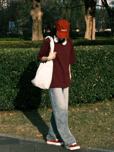 Heavyweight Pure Cotton Short Sleeve T-Shirt Loose Fit round Neck Five-Quarter Sleeve Classic Solid Color Summer Casual Top