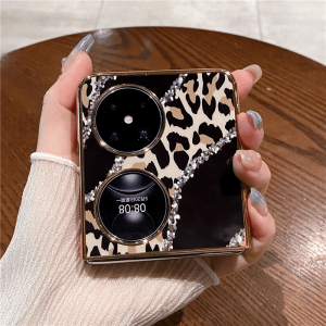 Huawei Pocket2 Leopard Print Electroplating Glossy Shell Womens Lightweight Full Cover Protective Case Thin Luxury Protection