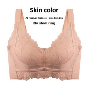 Adjustable Comfortable Bamboo Charcoal Fiber Bra No Steel Ring Luxury Style Floral Pattern for Middle-Aged Women V-Neck Back Five Rows Buckle