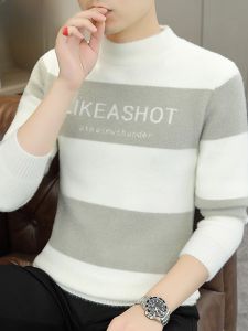 HENGYUANXIANG | Hengyuanxiang Mens Thickened Woolen Sweater Base Shirt Autumn Winter New Style Fashionable Knitted Warm Color Block Turtleneck