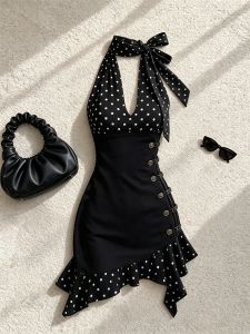 Elegant Dots Off-shoulder Vacation Dress
