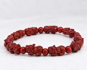 NATURAL CINNABAR PIXUI BRACELET ( Stone for physical power and balance )