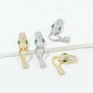 หัวงูหัวเข็มขัดประดับเพชรเซอร์โคเนียชุบทอง 14K ทำมือ สร้อยข้อมือ DIY หัวเข็มขัดสร้อยคอ เครื่องประดับ
