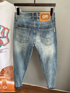 High-End Mens Denim Jeans Micro Loose Fit Nine-Tenths Length Trendy Eight-Piece Cotton Polyester Blend Wear-Resistant