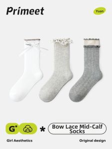 PRIMEET | Lace Bow Thin Mid-Calf Socks