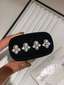 CAFFTI | 999 Sterling Silver Zircon Diamond Pearl Earrings