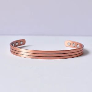 Vintage Line Pattern Open Cuff Bangle for Men Women Solid Pure Copper Health Energy Adjustable Jewelry Accessories Gift