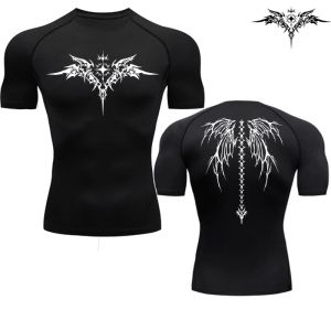 Casual Anime Print Running Compression T-Shirt Men Quick-Drying Fitness Sportswear Gym Sports Long Sleeve Breathable Top S-3XL