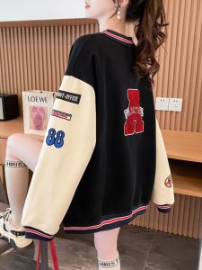 Áo Khoác Nỉ Dài Tay Cotton Phong Cách Mỹ Cho Nữ Mùa Xuân Thu Dáng Rộng Dài Vừa Phải Chất Liệu Cotton 100%