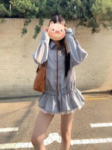 Áo Sơ Mi Kẻ Sọc Cỡ Lớn Thời Trang Thu Đông Cho Nữ Dáng Rộng Tay Dài Cổ Polo Chất Liệu Khác Chất Liệu Khác Áo Sơ Mi