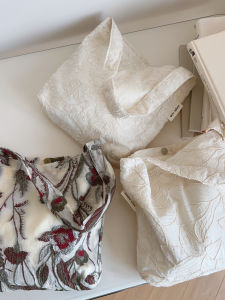 French Style Embroidered Floral Underarm Handbag Pure Color Handheld Bag New Chinese Style Womens Cotton Bag