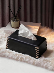 Retro Wabi-Sabi Style Tissue Box Luxury Hotel Coffee Table Living Room Decorative Items Leather Interior Dustproof Design