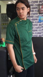 Kemeja Seragam Barber & Chef Hotel Resto Hitam List Putih Japan Drill