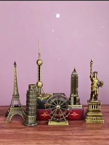 Statue Figurine Ornament World famous landmark building Metal Model Home Decor Eiffel Tower Goddess Big Ben Empire State Building