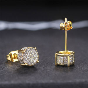 Huitan Fancy Round Shaped Stud Earrings Paved Shiny CZ Stone Silver Color/Gold Everyday Fashion Versatile Womens Ear Jewelry