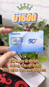 ( SIÊU SIM VÀO MẠNG ) Sim 5G Vinaphone U1500 KHÔNG GIỚI HẠN DATA TỐC ĐỘ CAO SỬ DỤNG TRONG NGÀY - DATA 500GB DÙNG MỖI THÁNG ( 17GB/NGÀY ) DÙNG MẠNG THẢ GA . FREESHIP - CHƯA KÍCH HOẠT.