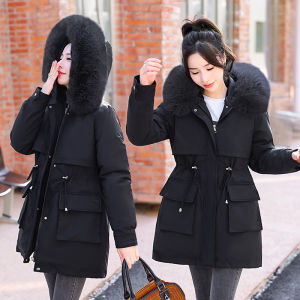 Thickened Cotton Slim Fit Womens Parka Jacket with Hooded Collar Detachable Inner Lining 2023 New Style Korean Version for Students