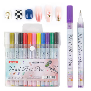 12 สีเล็บปากกา 0.5 มม.เล็บปากกามาร์กเกอร์แห้งเร็วน้ํา DIY เล็บ Graffiti เข็มปากกาสําหรับเล็บ Art Design