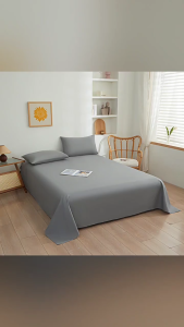 Solid Color Bed Sheet Washed Cotton Anti-pilling Plain Bed Sheet Cadar Warna Plain Kapas