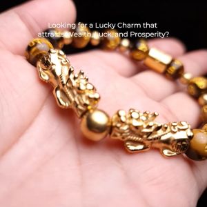 Emperors Luck II - Double Lucky Piyao in Mantra Engraved Brown Tigers Eye Bracelet For Wealth Healing and Abundance