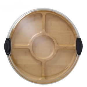 Bamboo Cutting Board Set with 5 Compartments Clear Locking Lid for Charcuterie Snacks And More - Kitchen Organization