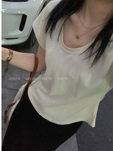 Yasha Cotton Summer New Style Womens Short Sleeve U-Neckbone T-Shirt Half Sleeve Casual Fashion Shoulder Pure Desire