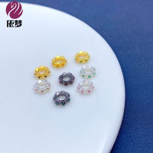 14K Gold Plated ล้อลูกปัด Spacer สร้อยข้อมือ DIY สีดำ ทองฝังเพชร < Ne1> CHAIN พระพุทธรูปลูกปัดเครื่องประดับอุปกรณ์เสริม