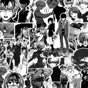 Bandai | Bộ Nhãn Dán Anime Cổ Điển Tokyo Ghoul - 10/30/67 Chiếc Đen Trắng Đề Can Chống Thấm Nước Cho DIY Ván Trượt Hành Lý Laptop Hoạt Hình Mát Mẻ