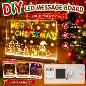Aitemay DIY Acrylic Night Light Drawing Board: LED Note Board with 7 Color Markers & Stand Light Up Erasable Glow Board for Kids STEM Toys Educational Gift