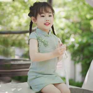 Childrens Cheongsam Summer New Style Cotton Blend Fabric Bamboo Pulp Fiber Viscose Fiber Vintage Revamped Chinese Style Girls Hanfu Dress