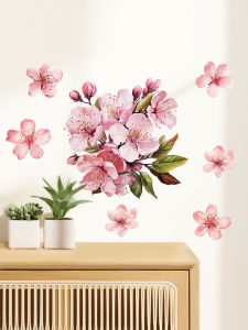 Peach Blossom Blossoming Romantic Wall Stickers Bedroom Hallway Background Stickers Self-Adhesive Waterproof Dormitory Bedside Decorative Decals