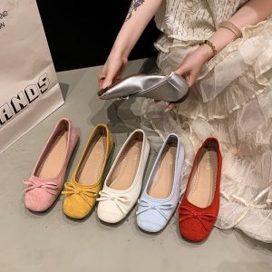 Giày dáng thuyền bướm mũi vuông Giày Ba lê đế bệt mềm kiểu Pháp cho nữ