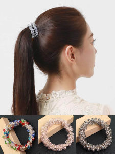 ริบบิ้นผมคริสตัลสไตล์เกาหลีสำหรับผู้หญิง สร้อยข้อมือ 2-in-1 หวาน เครื่องประดับผมแบบทำมือ ริบบิ้น ดอกไม้ผม ริบบิ้นยางยืด