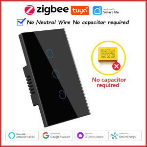 Công Tắc Cảm Ứng Thông Minh Zigbee Không Cần Dây Trung Tính 1/2/3 Gang Tương Thích Với Alexa Google Home Tuya Điều Khiển Từ Xa Hẹn Giờ Bằng Giọng Nói