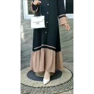 Gamis Wanita Dress Azwa Crinkle Airflow Kancing Lengan Pita Terbaru dan Termurah