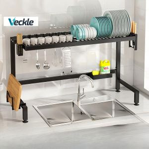 Veckle Metal Dish Cabinet Rack Dustproof Over Sink Rack With Cabinet Door